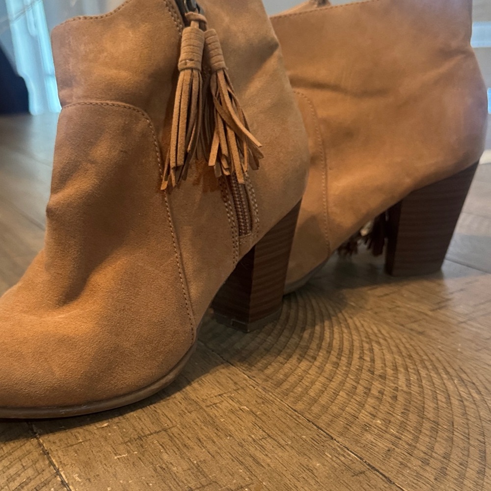 Tan Suede Ankle Boots with Tassels